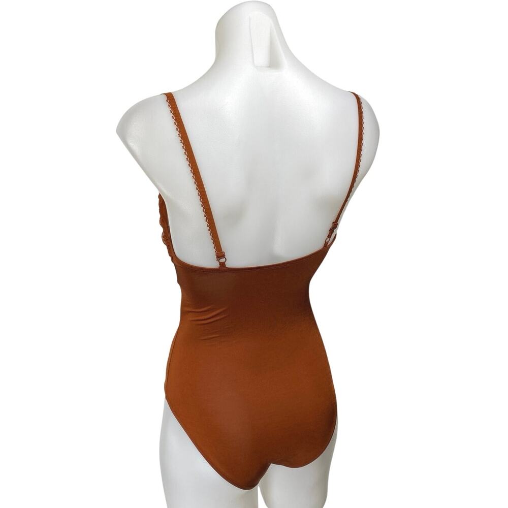 Zara Brown Sleeveless Floral Lace Cami Camisole Tank V Neck Bodysuit Top Size S - Picture 2 of 5